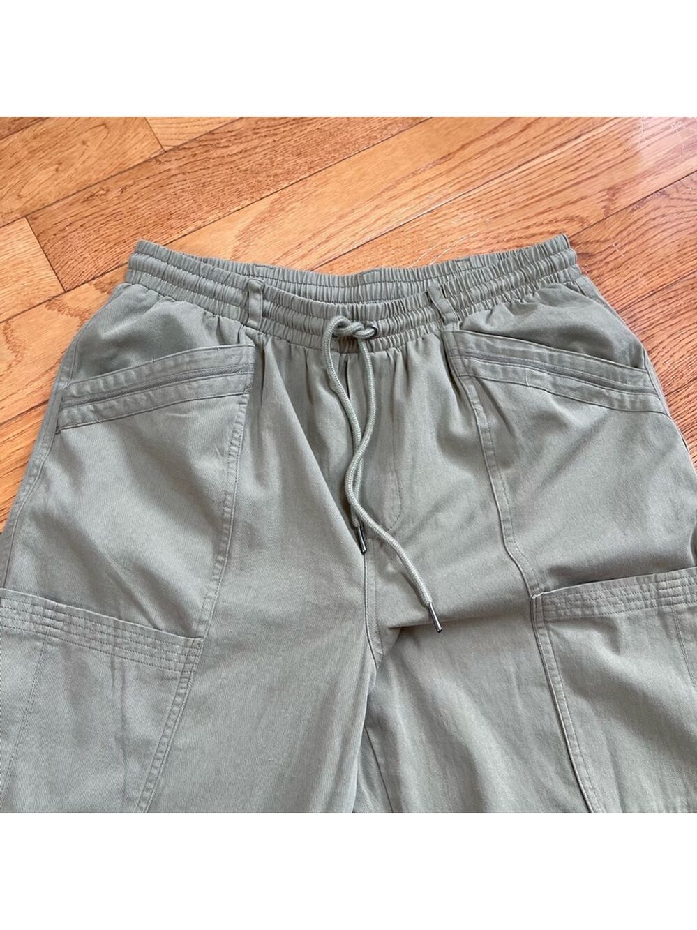 7 For All Mankind baggy cargo pants olive green khaki cotton drawstring Sz M - Picture 3 of 10